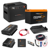 The iTechworld Complete Portable Dual Battery Kit (120Ah Lithium) includes a LiFePO4 battery, pure sine wave inverter, cables, tray, fuse, and digital display—shown on a white background as part of iTechworld’s portable power kit.
