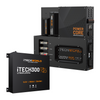 The iTechworld Power Core System and Super Slim 300Ah LiFePO4 battery (12.8V, 300Ah, 3840Wh) are shown side by side, both featuring a modern industrial design and versatile connection ports.