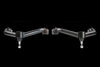 Two metal control arms on a black background