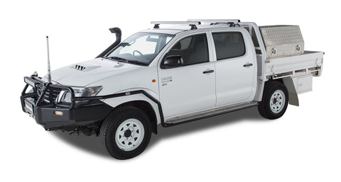 Toyota Hilux (2005-2015) Gen 7 4dr Ute Dual Cab Heavy Duty RLT600 Trackmount Silver 2 Bar Roof Rack JA6238 Rhino Rack