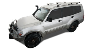 Mitsubishi Pajero (2000-2006) NM - NP 4dr 4WD LWB Heavy Duty RLTP Trackmount Silver 3 Bar Roof Rack JA0759 Rhino Rack