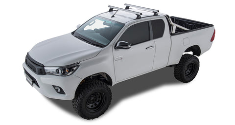 Toyota Hilux (2015-2023) Gen 8 2dr Ute Extra Cab Heavy Duty RLT600 Trackmount Silver 2 Bar Roof Rack JA9127 Rhino Rack